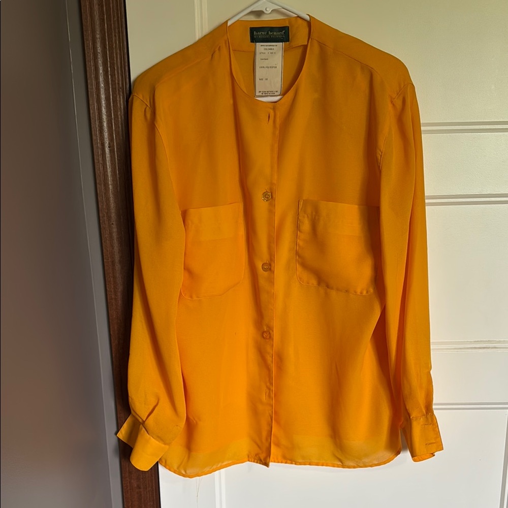 Harve Benard Vintage Yellow V-Neck Blouse Long Sleeve